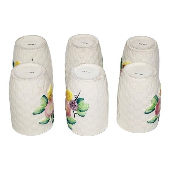 Vtg Basket Weave Pottery Cups Hand Painted Fruit Ceramic Cup Set (6) MCM Glasses - Picture 11 of 12